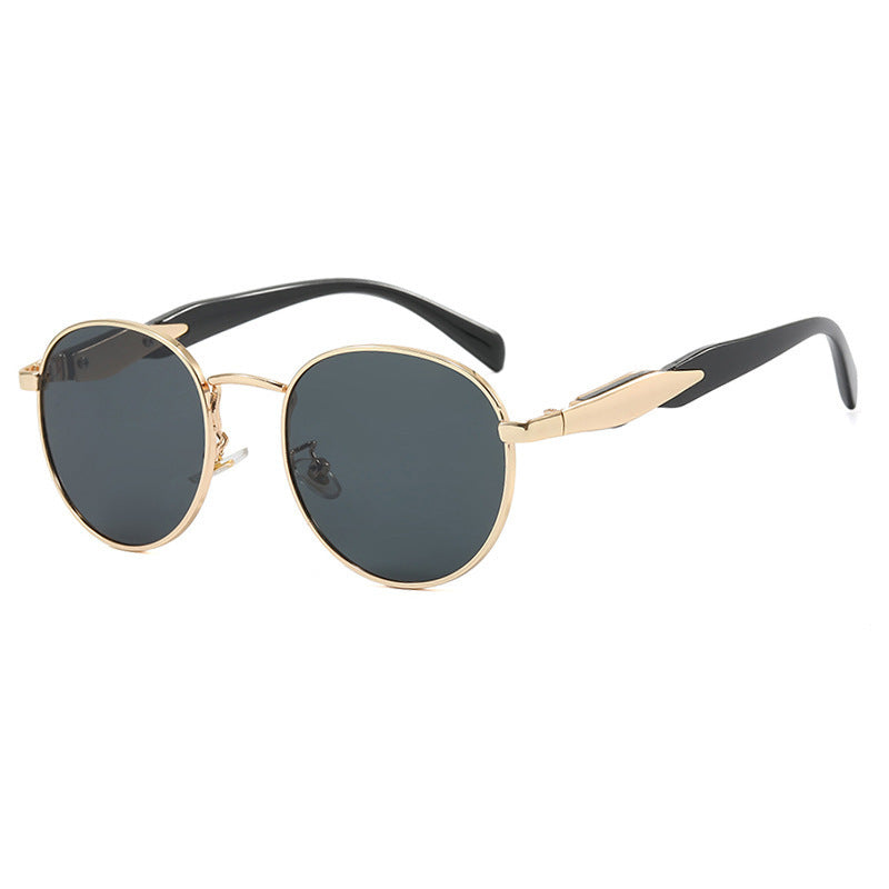 Damskie Okrągłe Okulary Przeciwsłoneczne z Metalową Ramką i Podwójnym Mostkiem w Stylu Retro