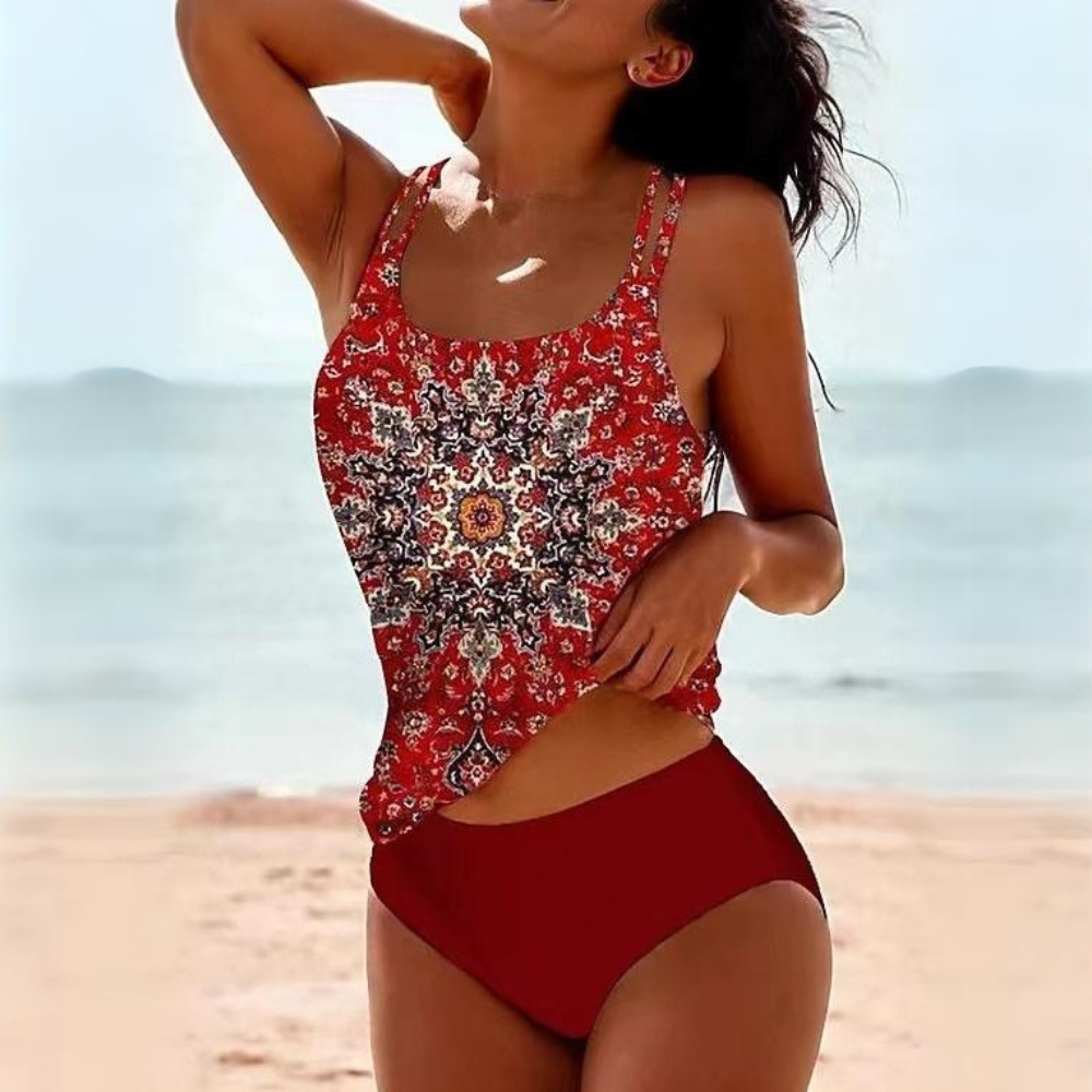 Kobiety Tankini Zestaw Wysoki Stan Strój Kąpielowy Wygodny Elastyczny Szybkoschnący Na Plażę Basen Letni Strój