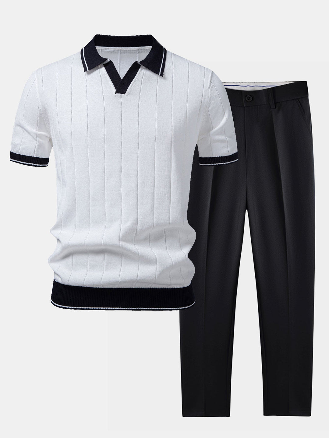 Męski zestaw polo z dzianiny i tapered trousers w stylu smart casual