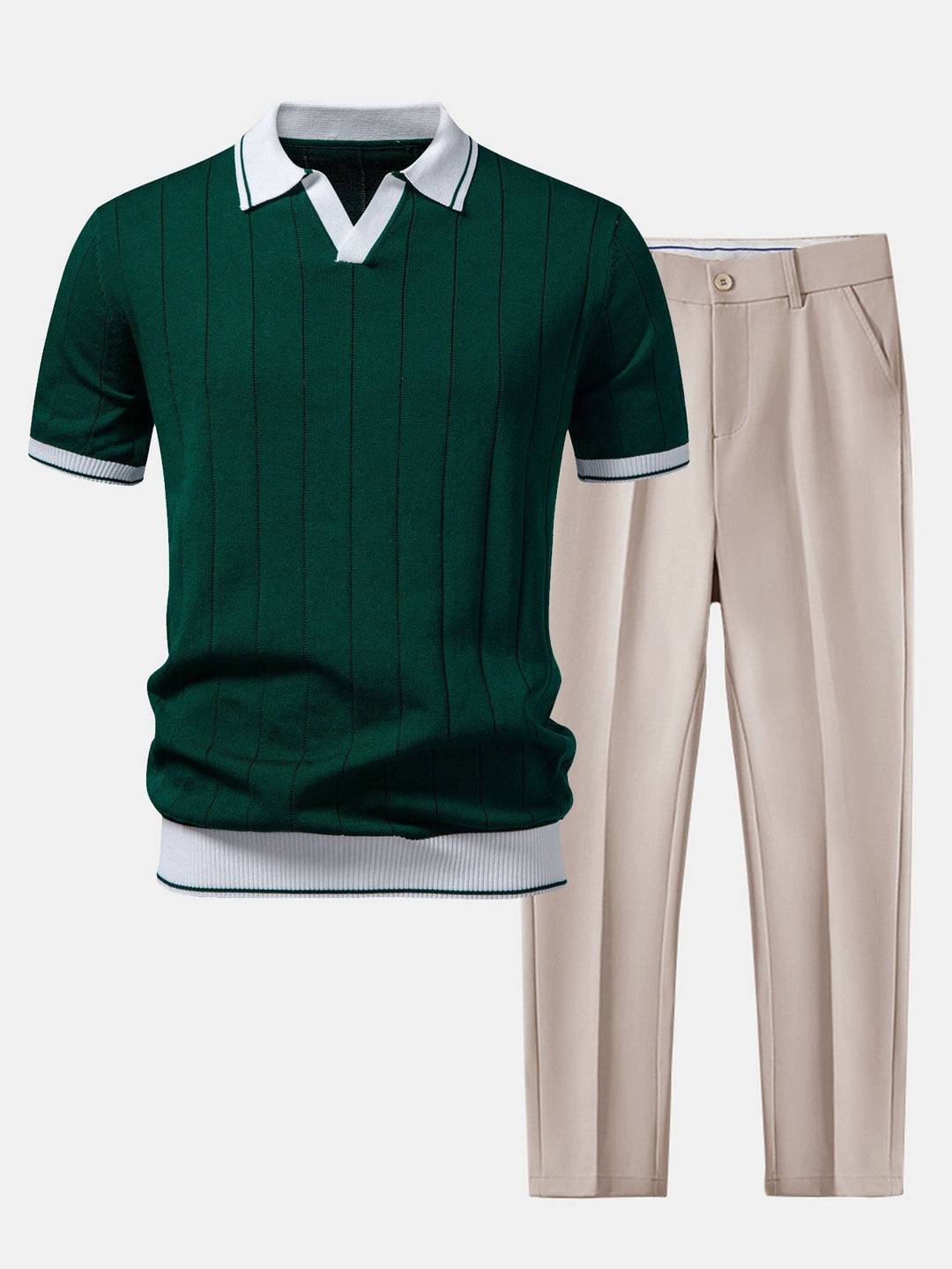 Męski zestaw polo z dzianiny i tapered trousers w stylu smart casual