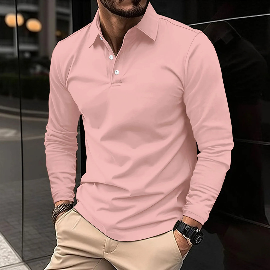 Męska koszulka polo z długim rękawem w slim fit – miękki, elegancki top na biuro i wieczorne wyjścia