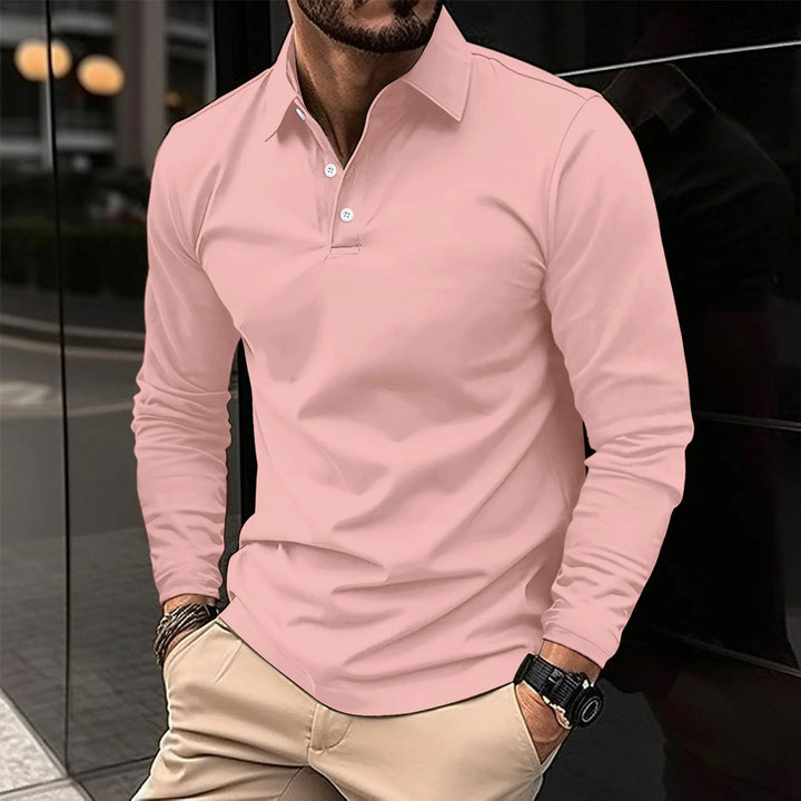 Męska koszulka polo z długim rękawem w slim fit – miękki, elegancki top na biuro i wieczorne wyjścia