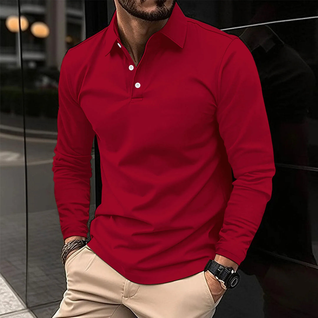 Męska koszulka polo z długim rękawem w slim fit – miękki, elegancki top na biuro i wieczorne wyjścia