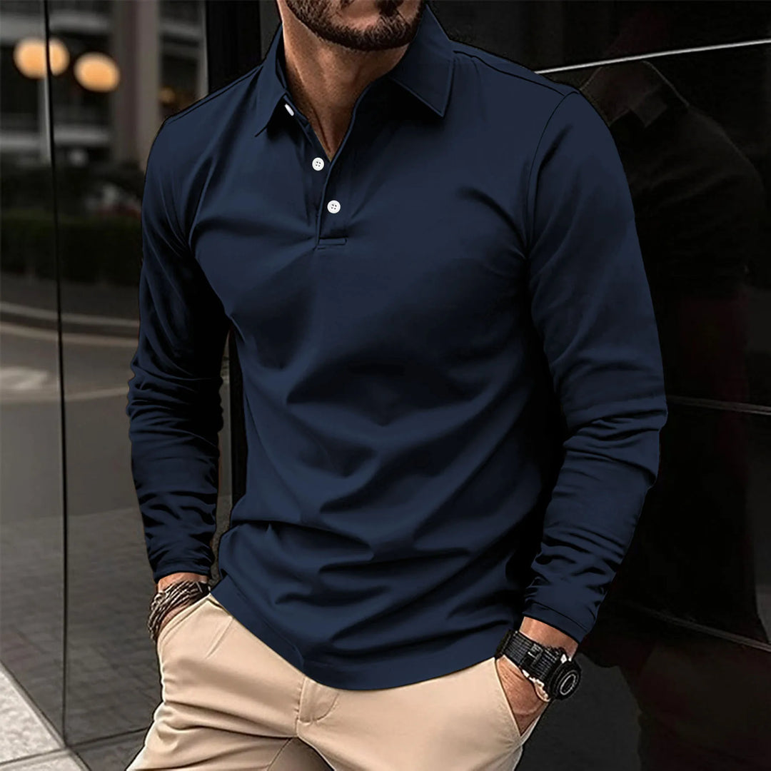 Męska koszulka polo z długim rękawem w slim fit – miękki, elegancki top na biuro i wieczorne wyjścia