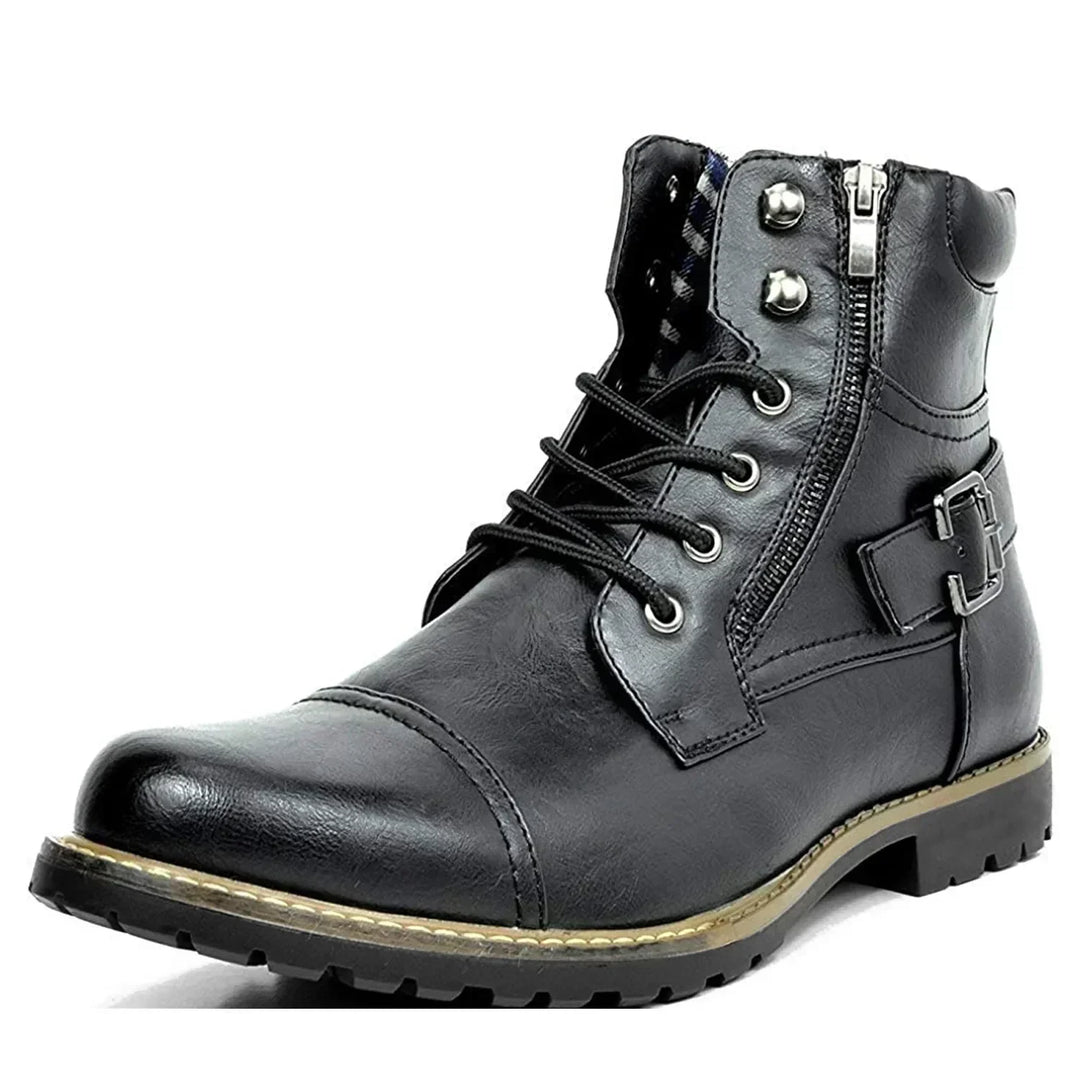 Męskie Wytrzymałe Skórzane Botki z Klamrą i Sznurowadłami | Trwałe, Stylowe Obuwie na Zewnątrz