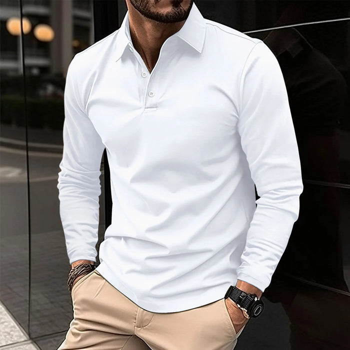 Męska koszulka polo z długim rękawem w slim fit – miękki, elegancki top na biuro i wieczorne wyjścia