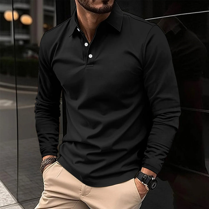 Męska koszulka polo z długim rękawem w slim fit – miękki, elegancki top na biuro i wieczorne wyjścia