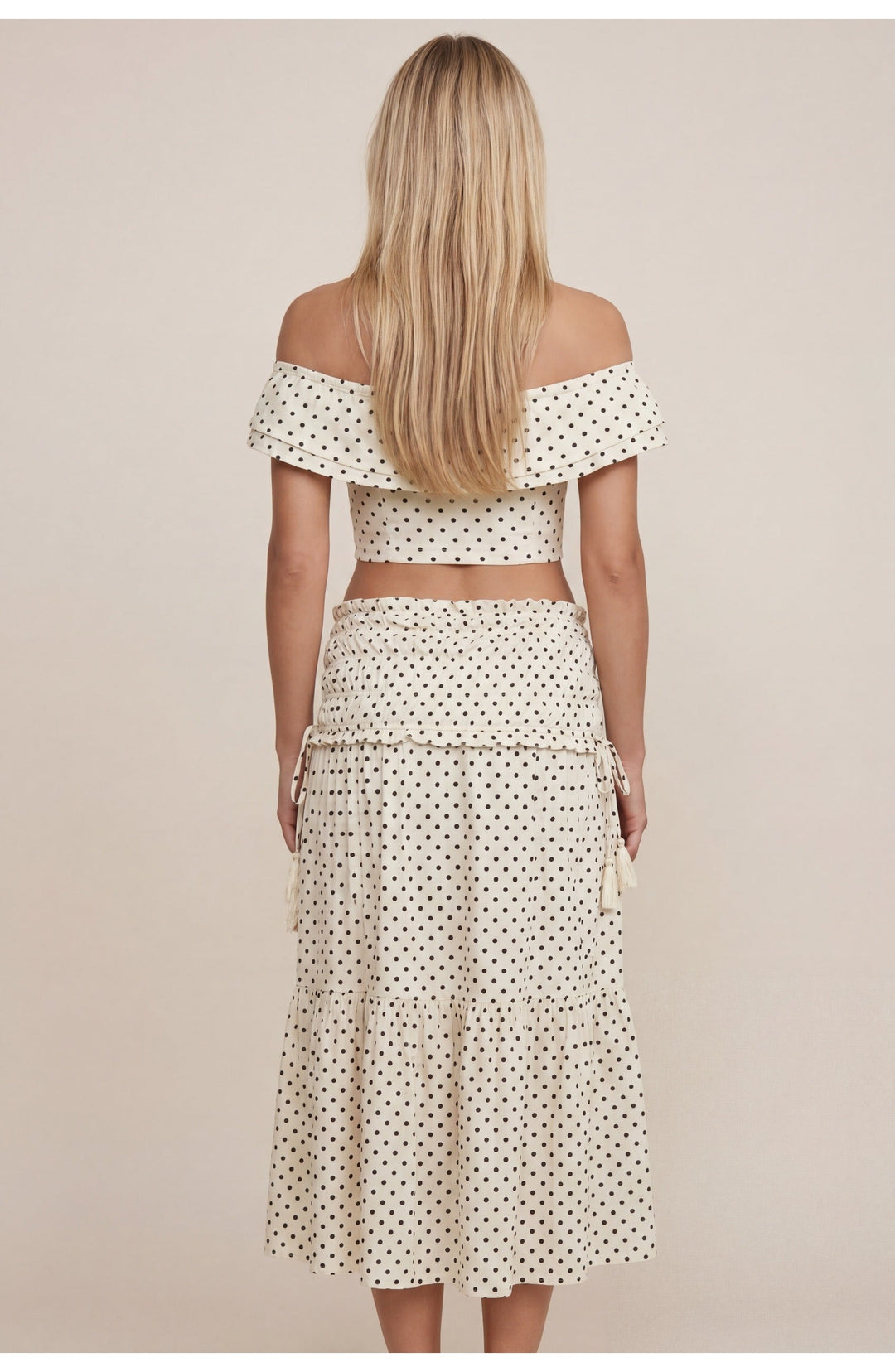 Zestaw spódnicy midi i bluzki off shoulder w kropki dla kobiet