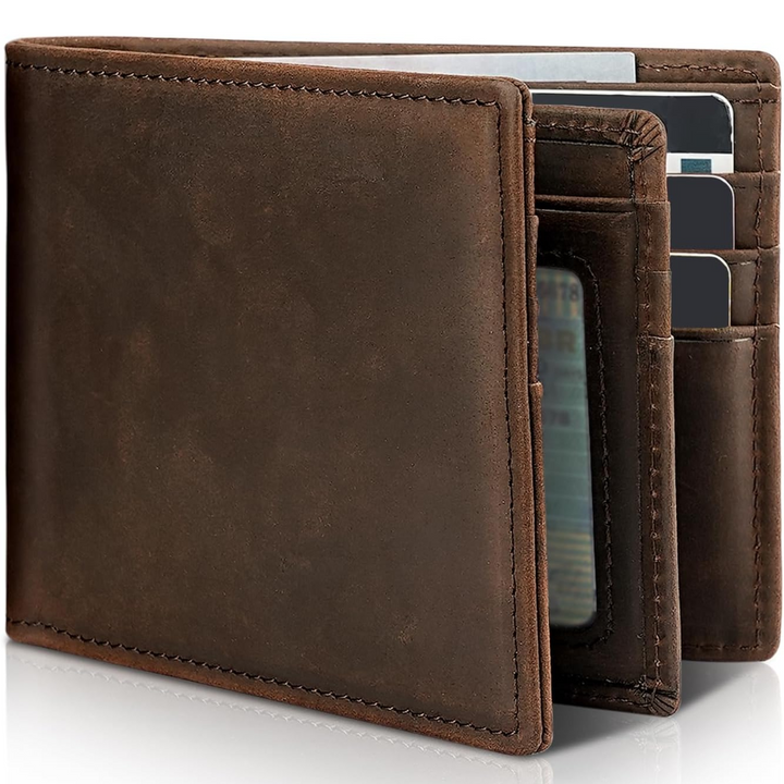 Męski Slim RFID Blocking Portfel – Skórzany Bifold z 13 Miejscami na Karty i Okienkiem na ID