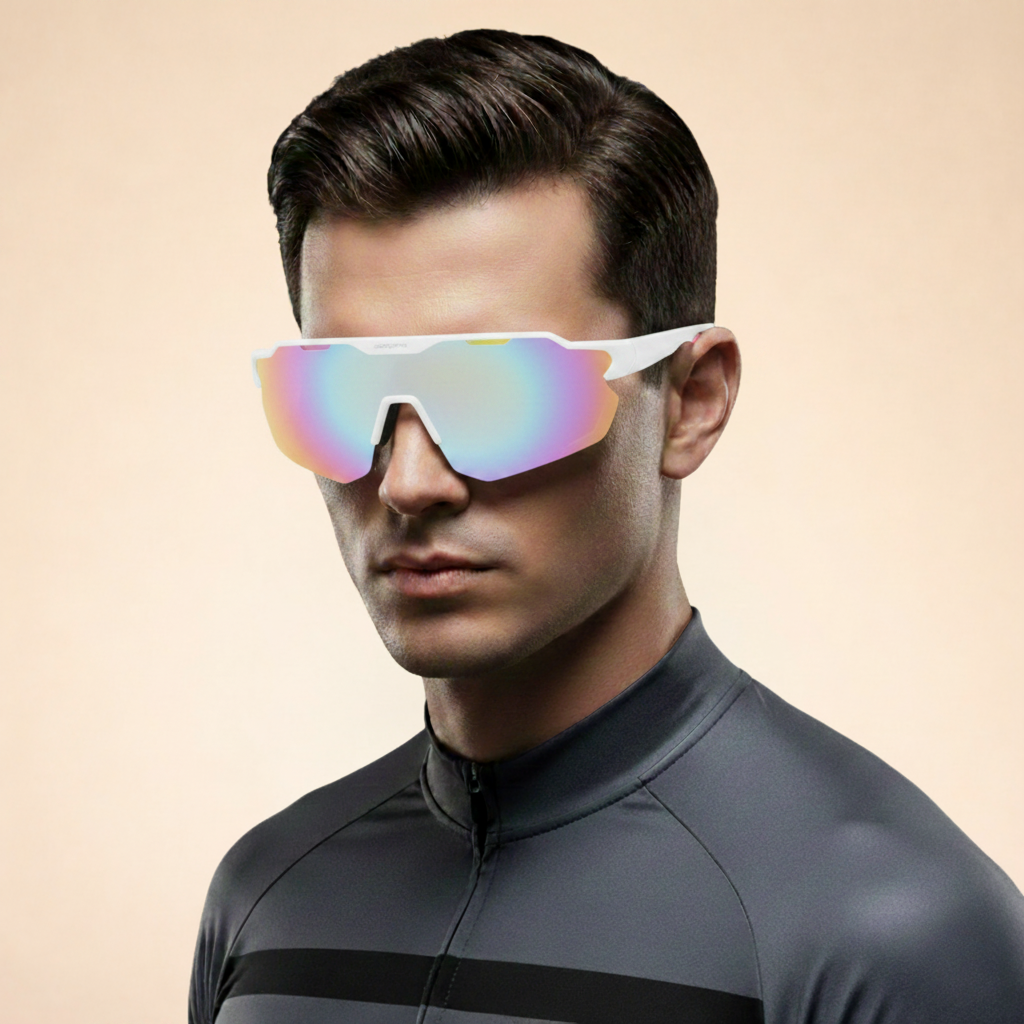 Męskie okulary przeciwsłoneczne sportowe typu shield z ochroną UV400