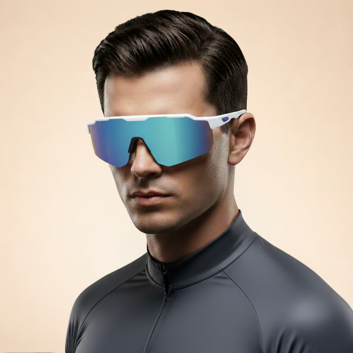 Męskie okulary przeciwsłoneczne sportowe typu shield z ochroną UV400