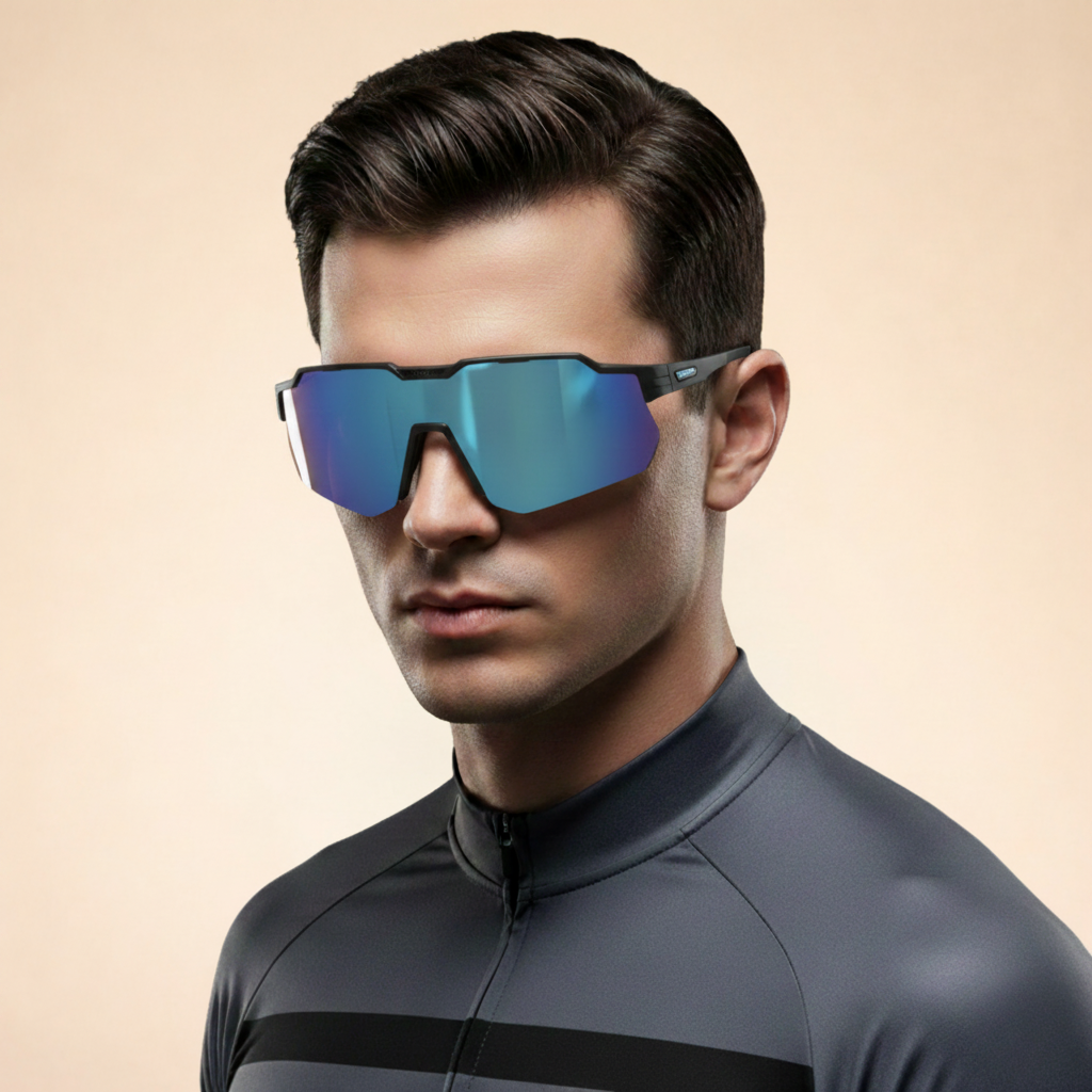 Męskie okulary przeciwsłoneczne sportowe typu shield z ochroną UV400