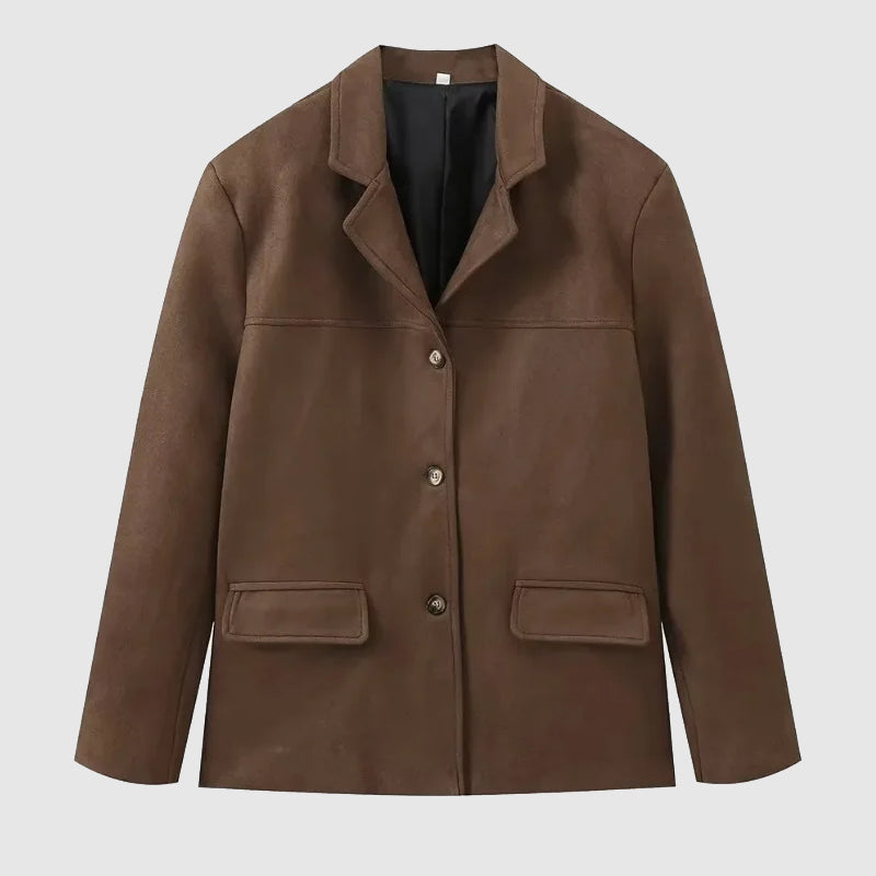 Kobiece Blazer w Stylu Zamszowym – Luzny Żakiet na Jesienne Wyjścia w Mieście