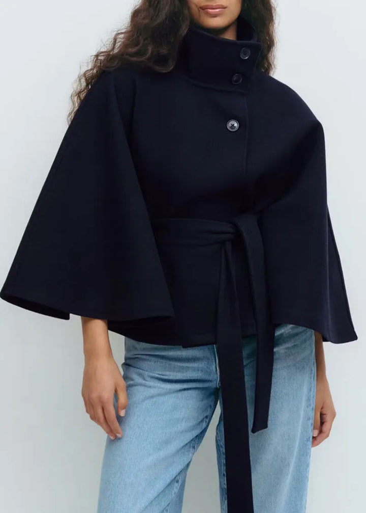 Kurtka z Płaszczem i Paskiem dla Kobiet – Wiosenny Płaszcz z Wysokim Kołnierzem do Smart Casual