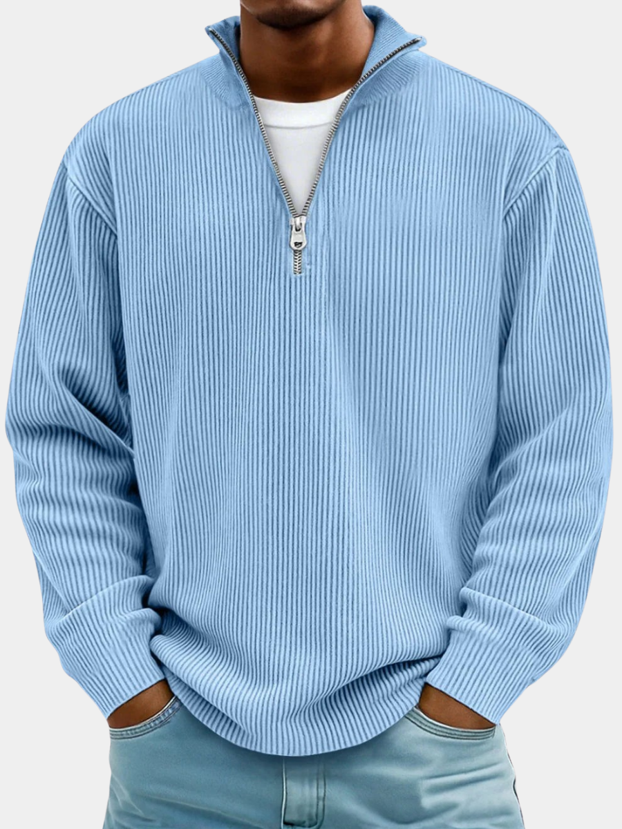 Męska Sweter z Pół-Zipem w Rybkę, Luźny, Oversized, Casual