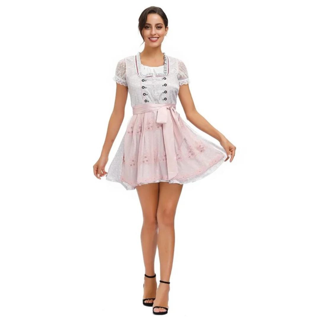 Sukienka Dirndl z Koronką dla Kobiet – Mini na Oktoberfest z Dekoracyjnym Fartuszkiem