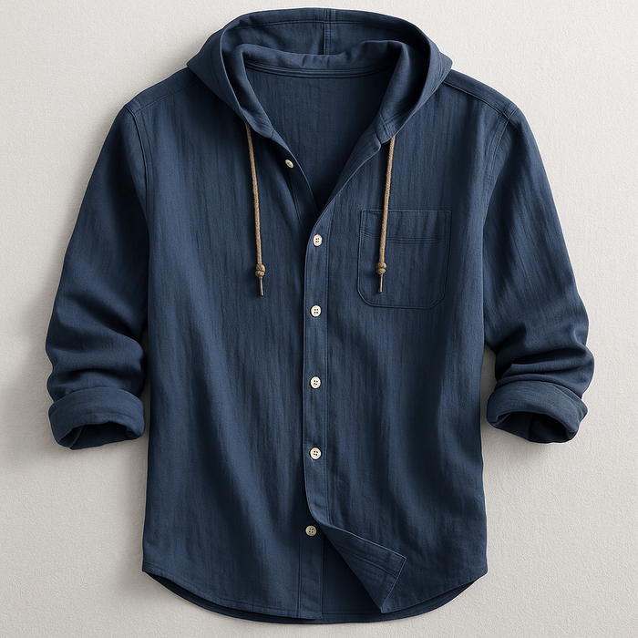 Męska Koszula z Kapturem na Guziki, Luźna, Lekka, Casual Overshirt