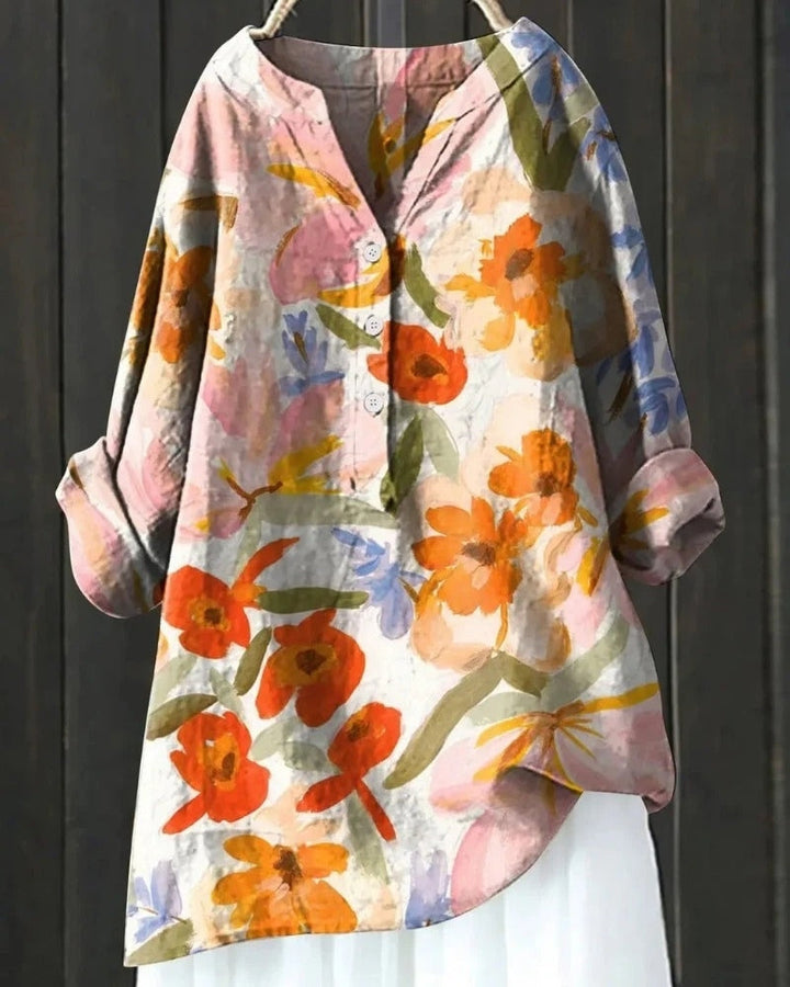 Kobieta’s Printed Patchwork Blouse – Luźna tunika z długim rękawem na co dzień
