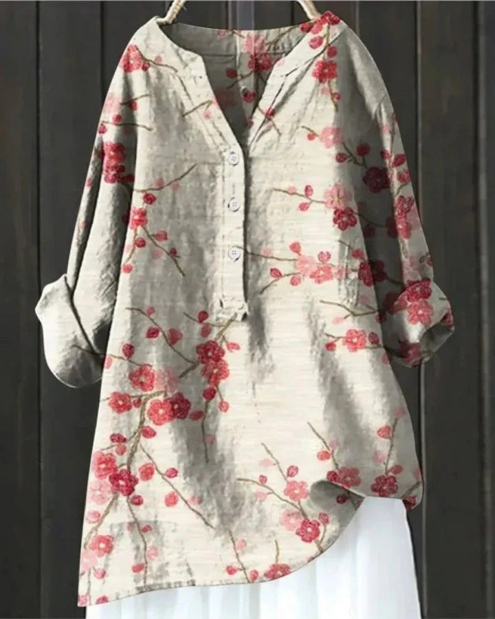 Kobieta’s Printed Patchwork Blouse – Luźna tunika z długim rękawem na co dzień