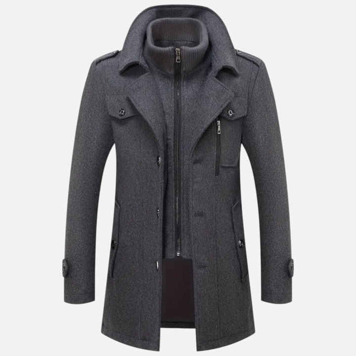 Valmonti | Męski płaszcz tweedowy slim-fit
