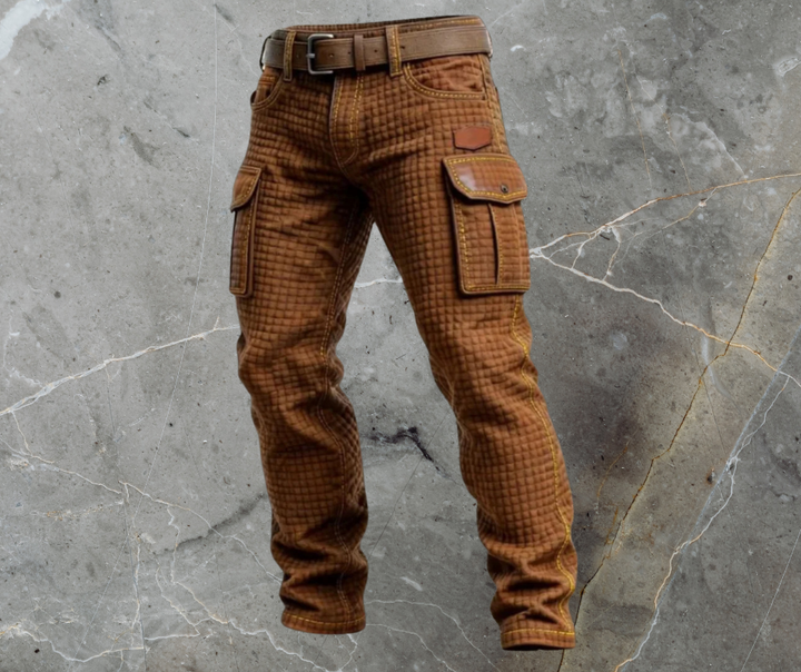 Męskie Spodnie Cargo z Pikowaniem, Teksturowane, Slim Fit