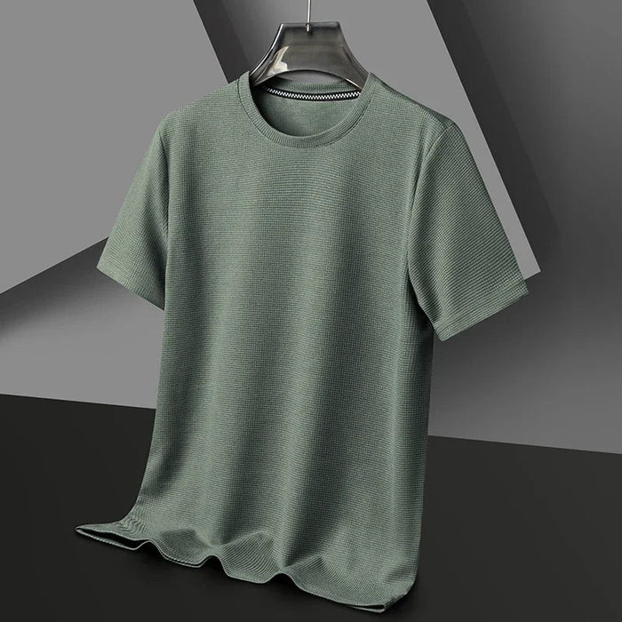 Męska T-shirt z teksturowanym dekoltem okrągłym, krótki rękaw