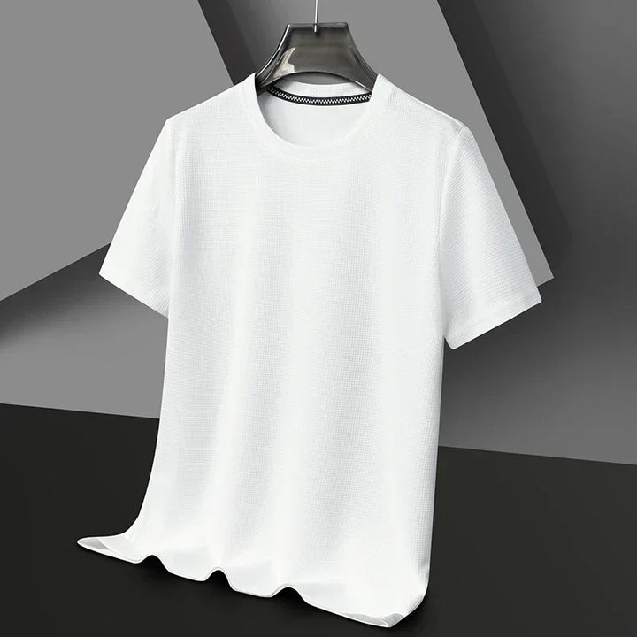 Męska T-shirt z teksturowanym dekoltem okrągłym, krótki rękaw
