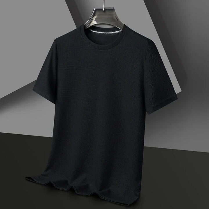 Męska T-shirt z teksturowanym dekoltem okrągłym, krótki rękaw