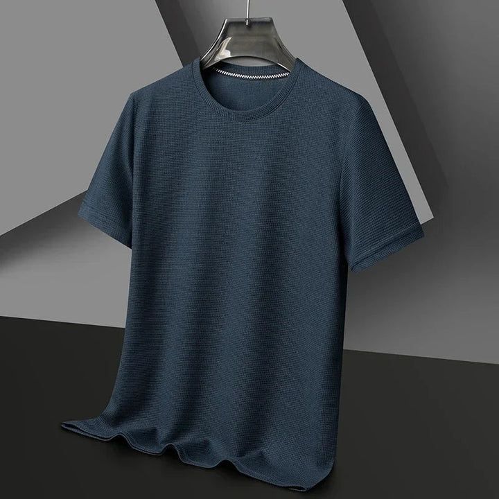 Męska T-shirt z teksturowanym dekoltem okrągłym, krótki rękaw