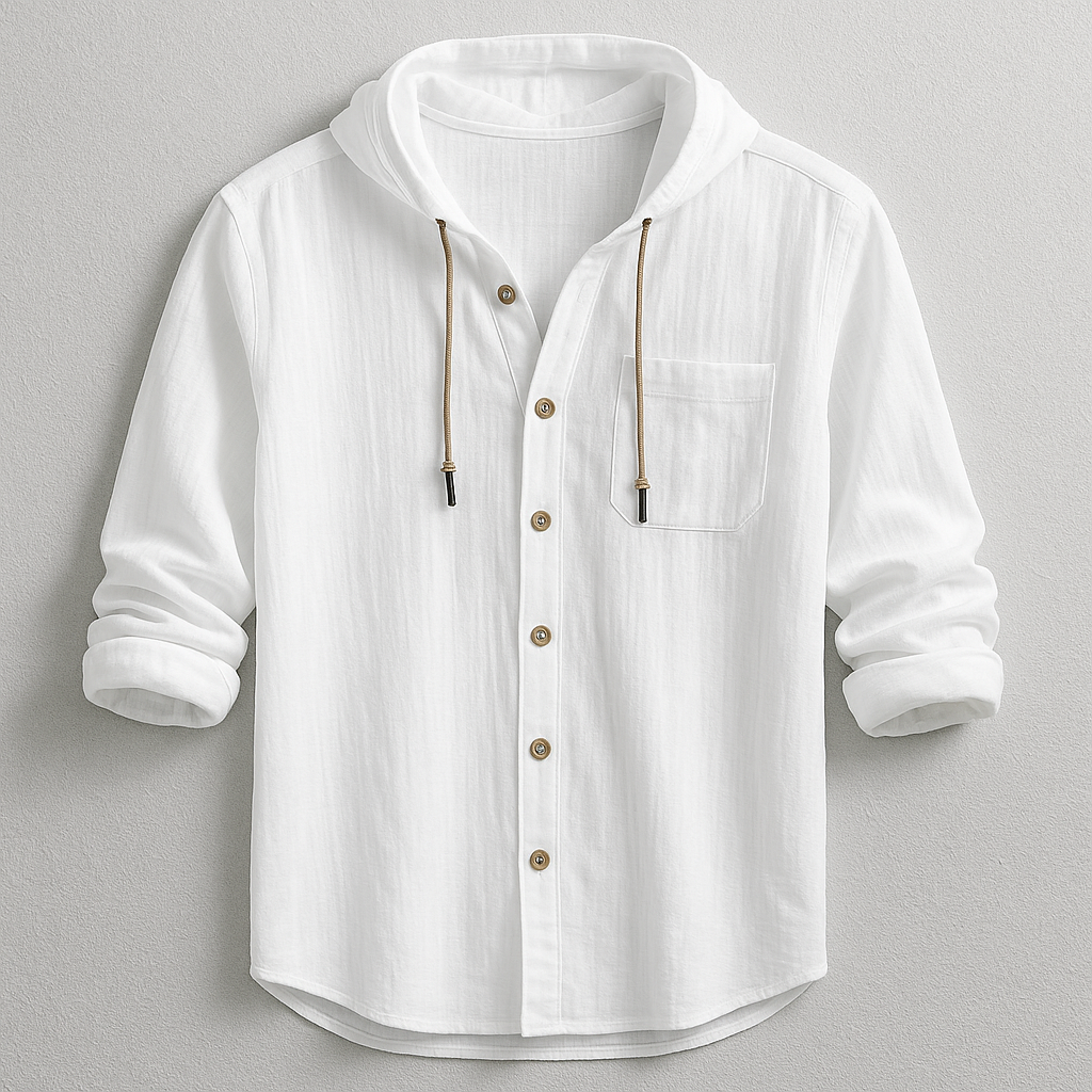 Męska Koszula z Kapturem na Guziki, Luźna, Lekka, Casual Overshirt