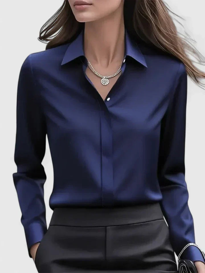 Damska Satynowa Bluzka z Długim Rękawem – Elegancka Koszula do Biura i Smart Casual