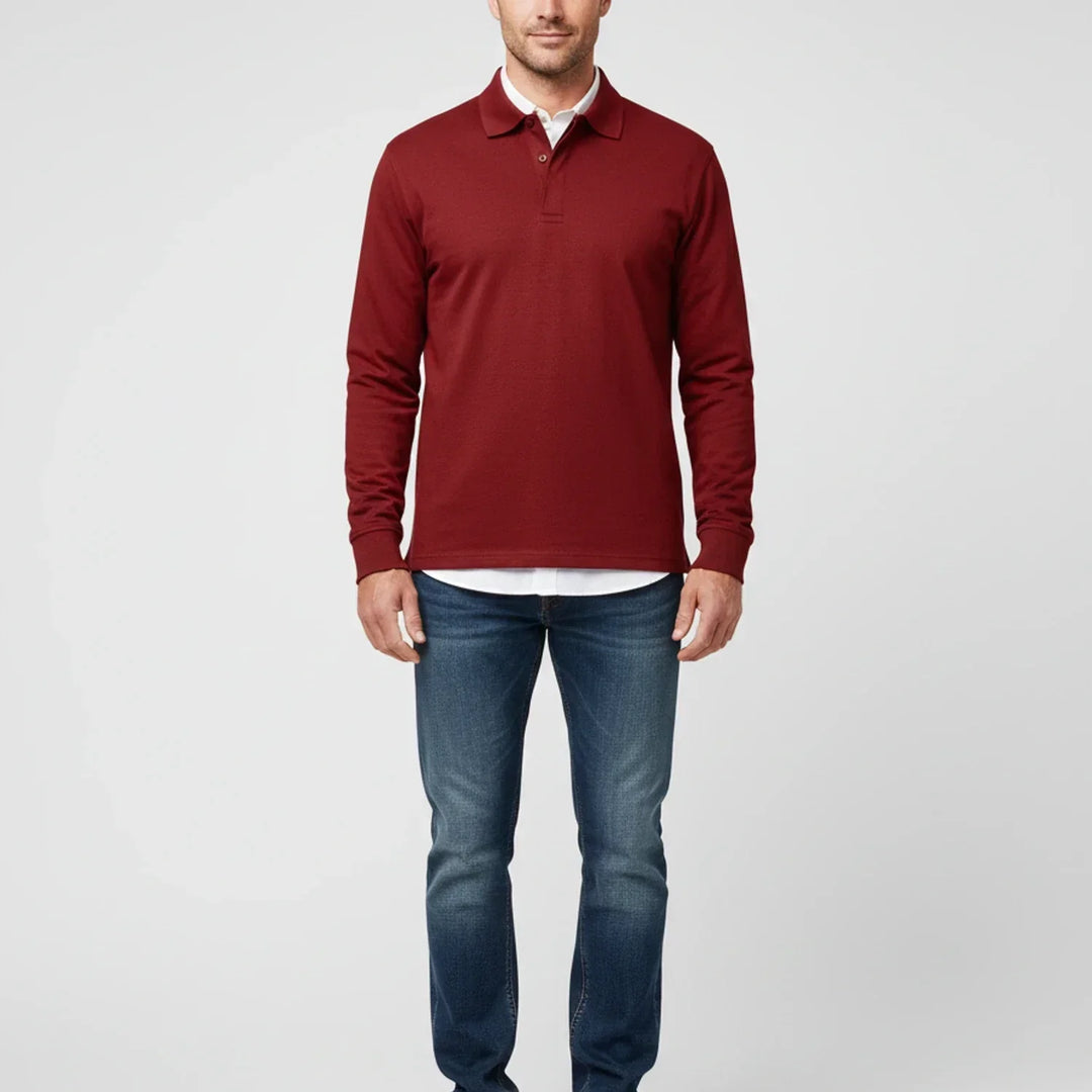 Męska koszulka polo smart casual – Długi rękaw, kołnierzyk, idealna do pracy i na weekendy