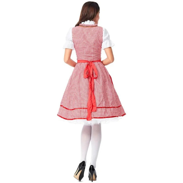 Kobiece Tradycyjne Dirndl – Sukienka Festiwalowa z Koronką na Przodzie i Pełnym Fartuchu