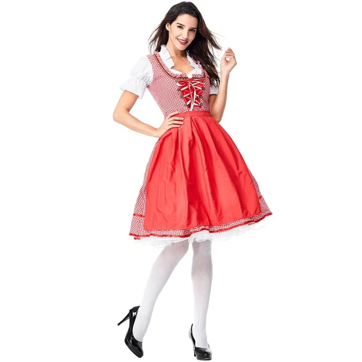 Kobiece Tradycyjne Dirndl – Sukienka Festiwalowa z Koronką na Przodzie i Pełnym Fartuchu