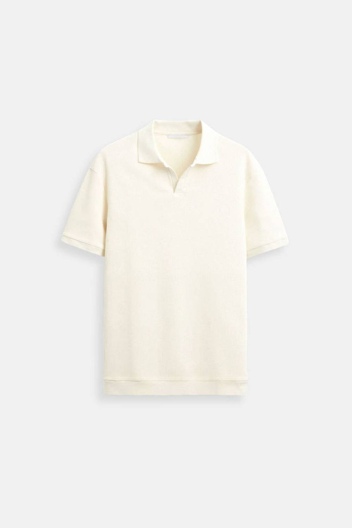 Męska Strukturalna Koszulka Polo Klasyczna Krótki Rękaw V-Neck Regular Fit Elegancka Codzienna Odzież