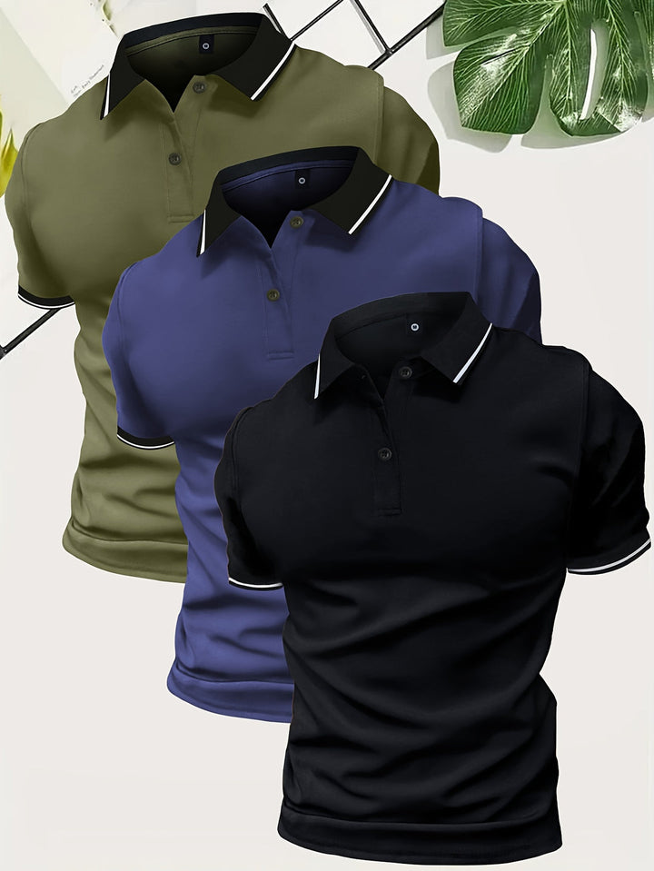 Męskie polo z kontrastowym kołnierzykiem, slim fit, krótki rękaw 3 w 1