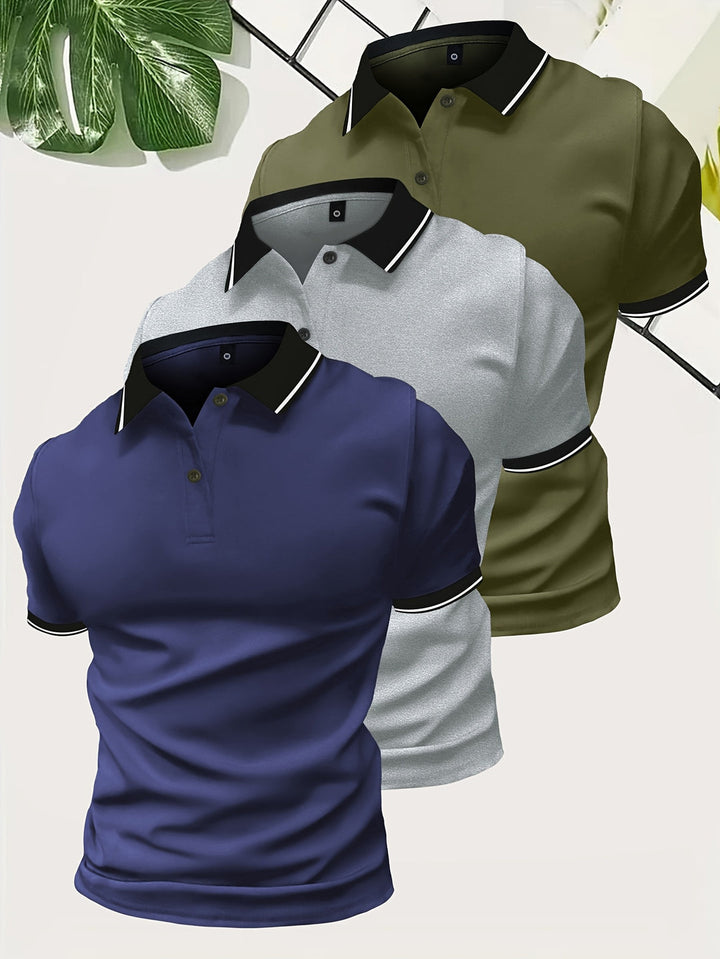 Męskie polo z kontrastowym kołnierzykiem, slim fit, krótki rękaw 3 w 1