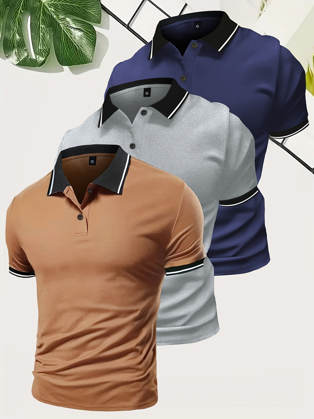 Męskie polo z kontrastowym kołnierzykiem, slim fit, krótki rękaw 3 w 1