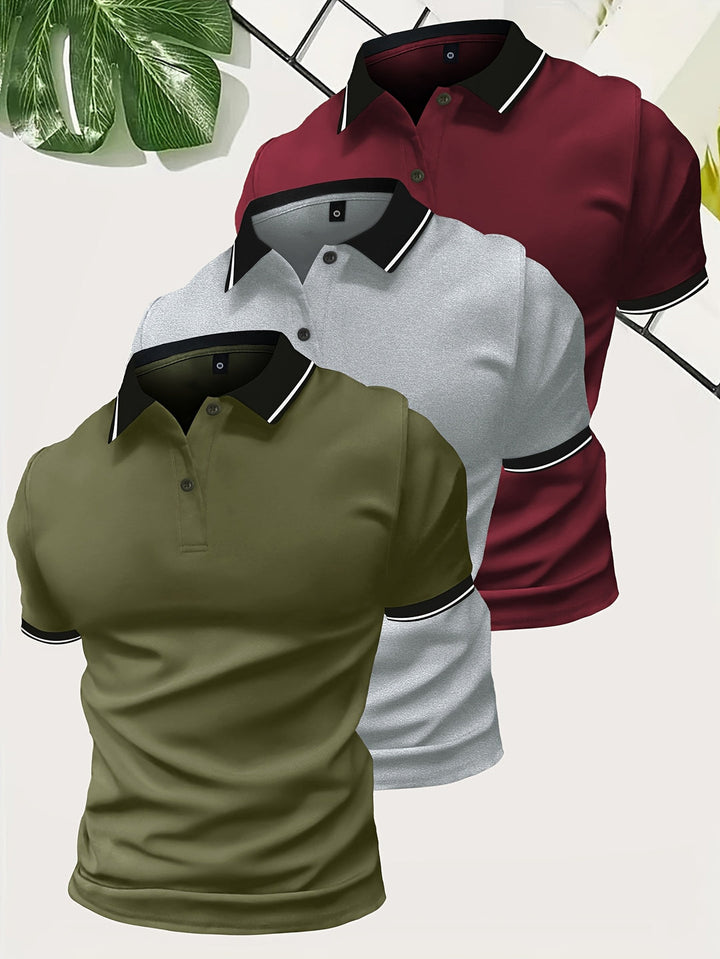 Męskie polo z kontrastowym kołnierzykiem, slim fit, krótki rękaw 3 w 1