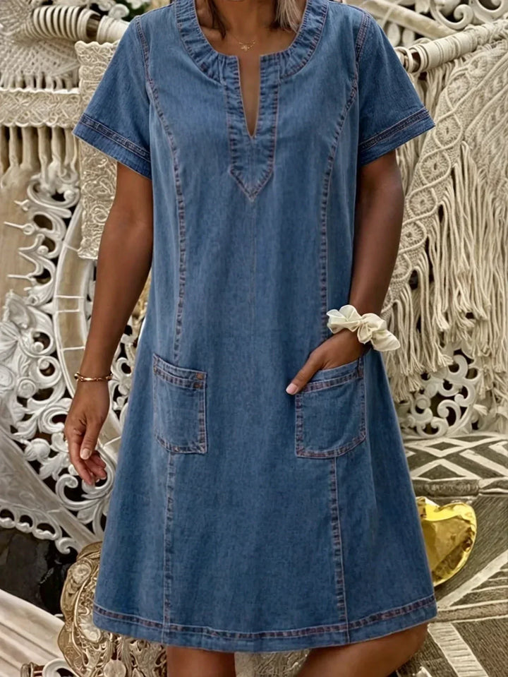 Kobiece Dżinsowe Sukienka - Luźny Styl na Krótki Rękaw na Letnie Dni