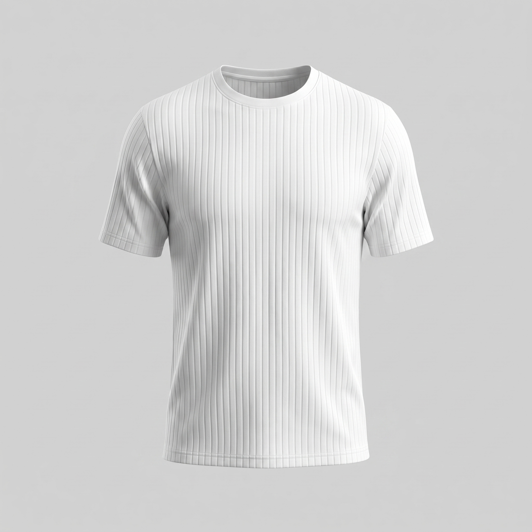 Męska T-shirt z prążkowanym wzorem, klasyczny krój, slim fit