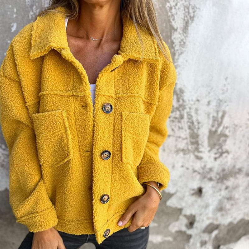 Kurtka Teddy Fleece dla Kobiet – Luźna Kurtka na Zimę z Guzikami i Miękką Podszewką