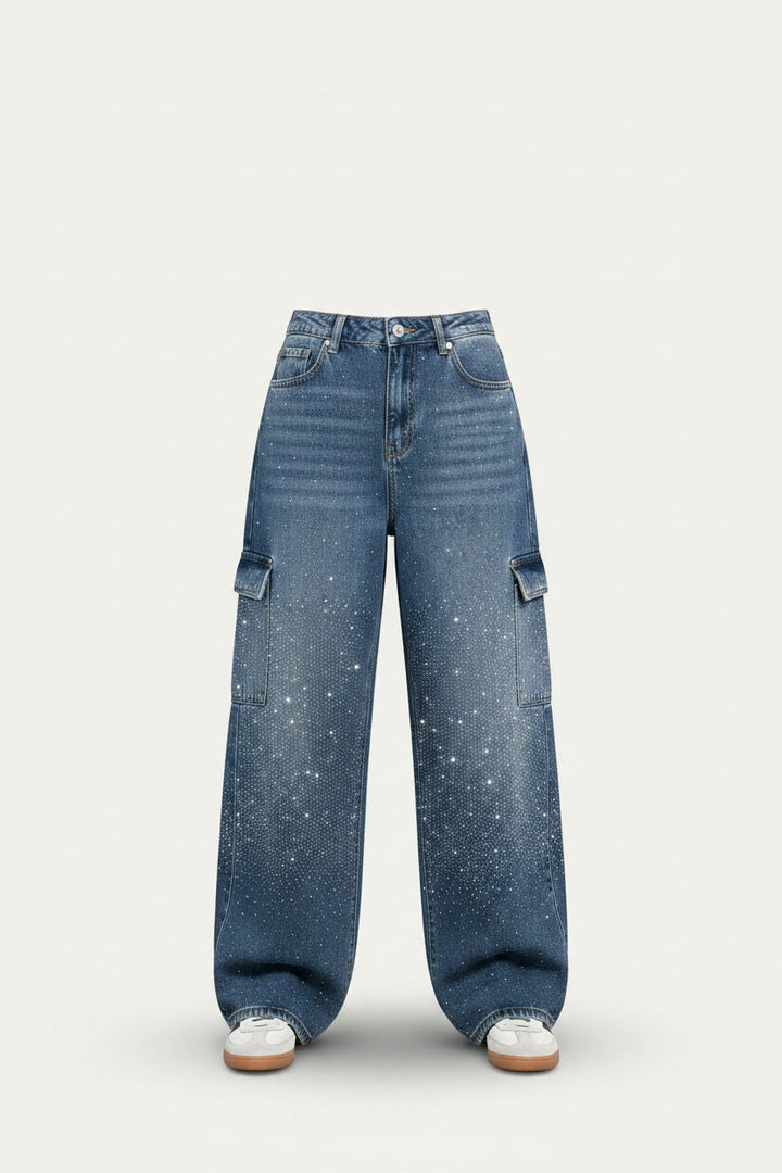 Damskie dżinsy o wysokim stanie i prostych nogawkach z kryształowymi detalami – Vintage Denim Look na każdą porę roku i bezwysiłkową elegancję