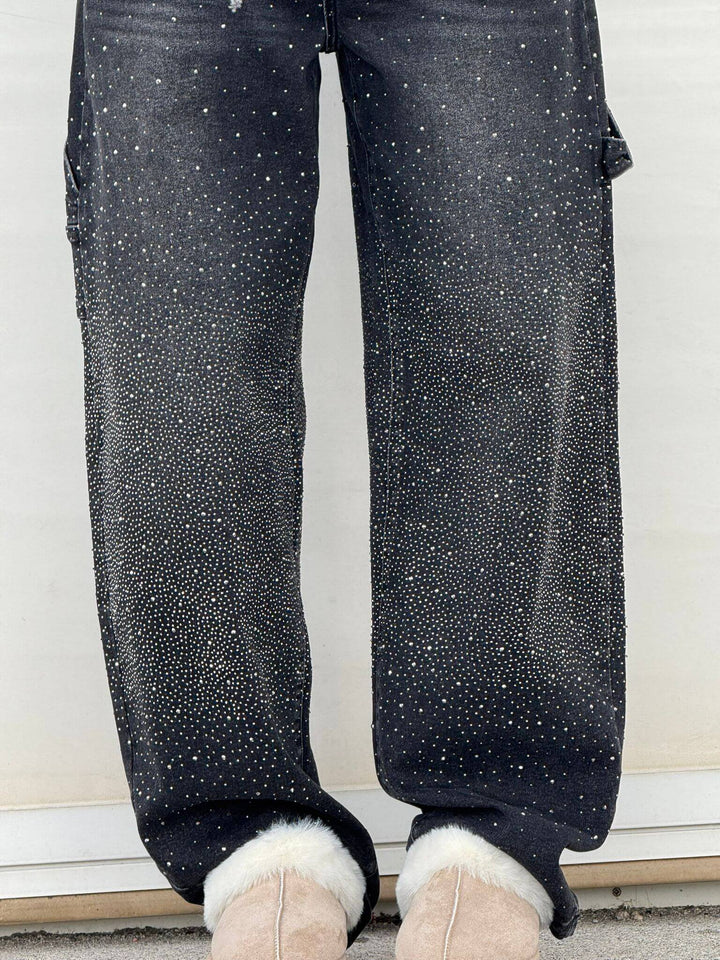 Damskie dżinsy o wysokim stanie i prostych nogawkach z kryształowymi detalami – Vintage Denim Look na każdą porę roku i bezwysiłkową elegancję