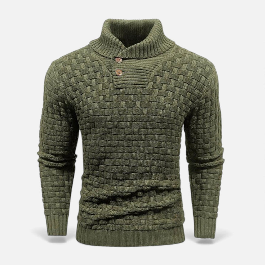 Valmonti | Męski sweter z golfem i guzikami – Slim Knit Sweater