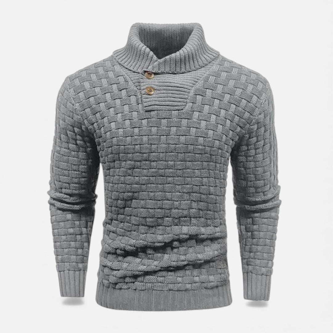 Valmonti | Męski sweter z golfem i guzikami – Slim Knit Sweater