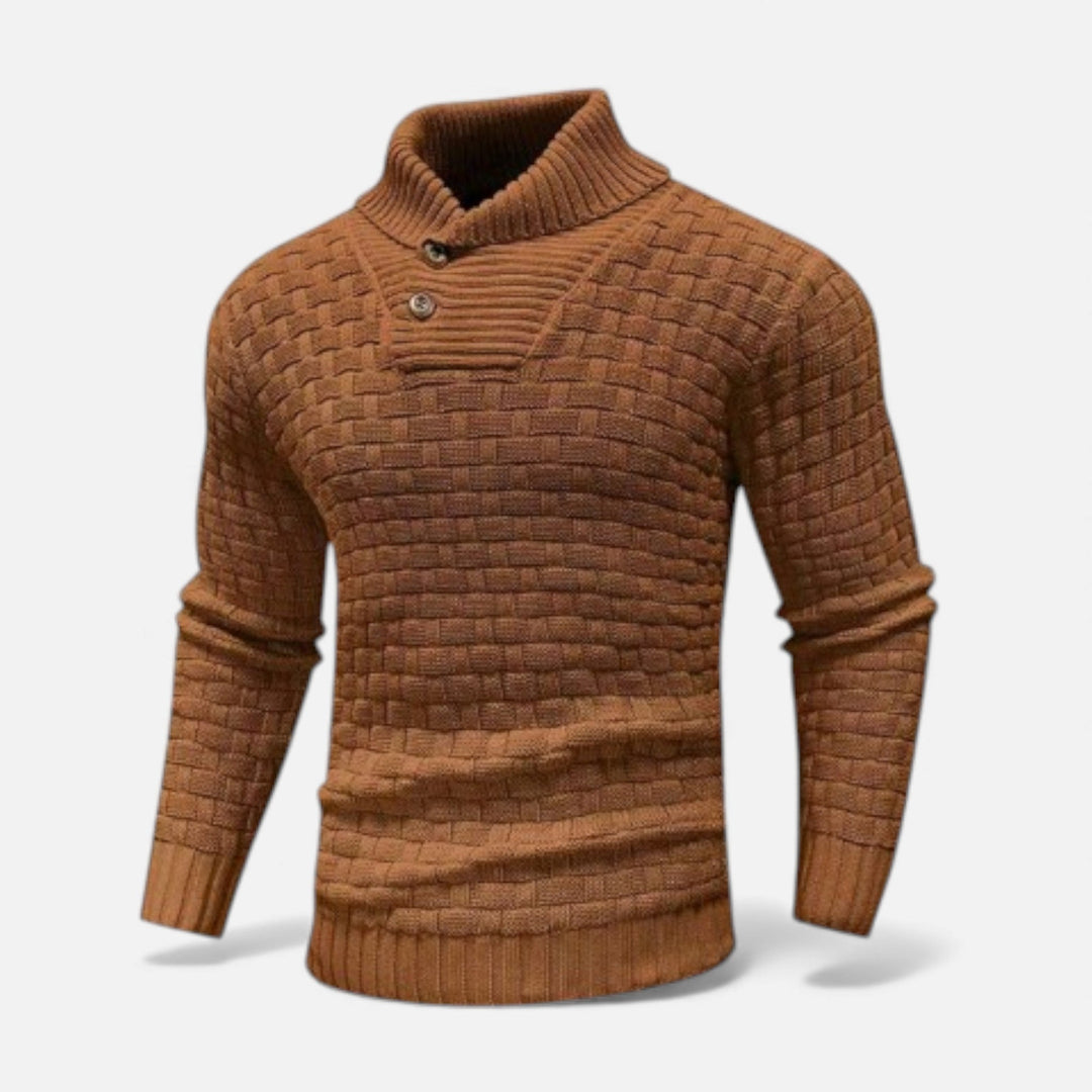 Valmonti | Męski sweter z golfem i guzikami – Slim Knit Sweater