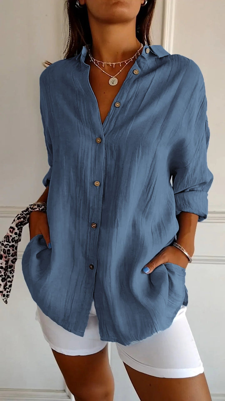 Kobieta Oversized Koszula z Guzikami z Lnu w Stylu Casual