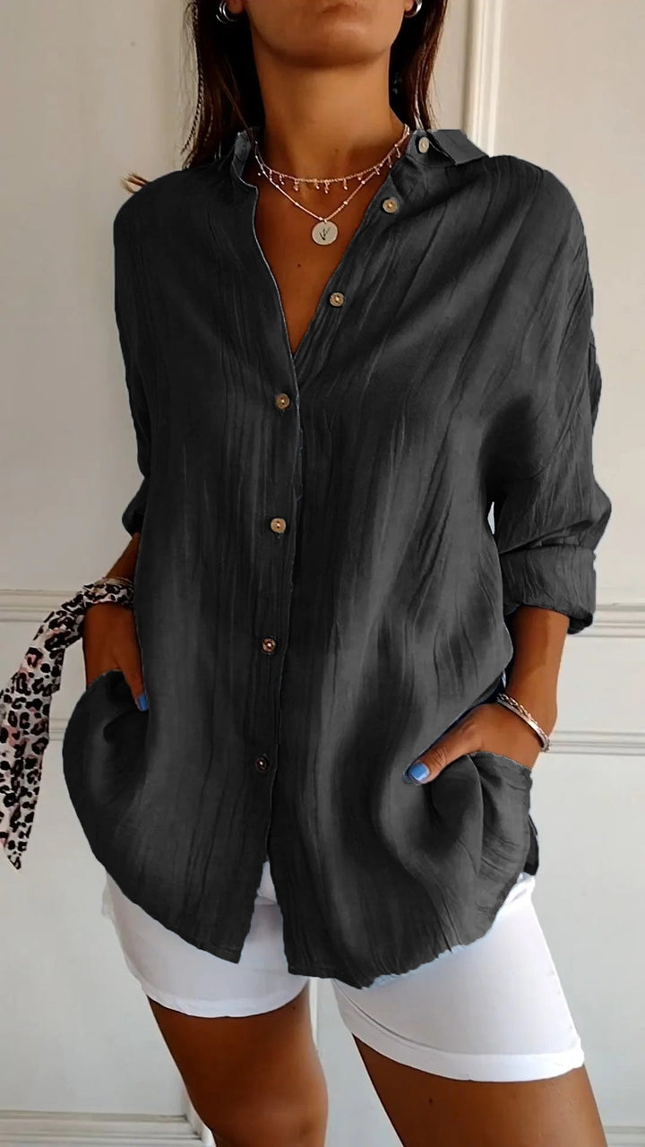 Kobieta Oversized Koszula z Guzikami z Lnu w Stylu Casual