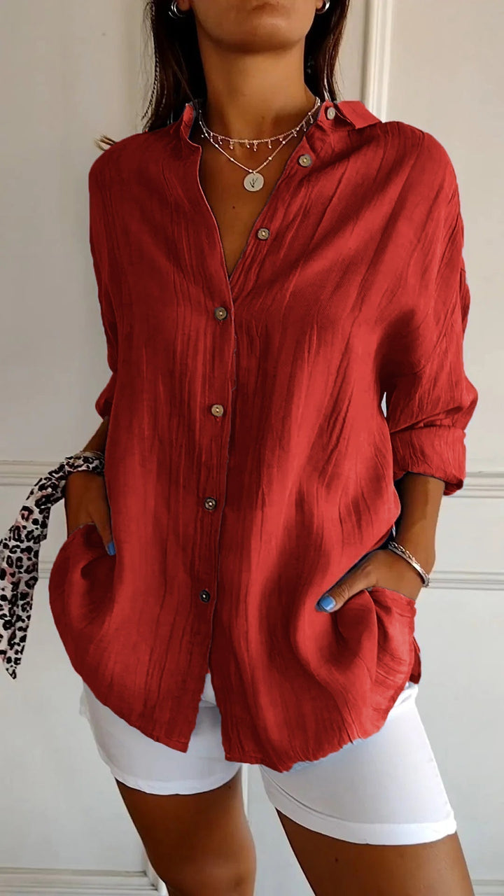 Kobieta Oversized Koszula z Guzikami z Lnu w Stylu Casual